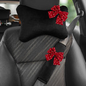 Retro Dot Bowknot univerzális autósülés fejtámla nyakpárna támasztó puha plüss automatikus biztonsági öv huzat autó belső kiegészítők