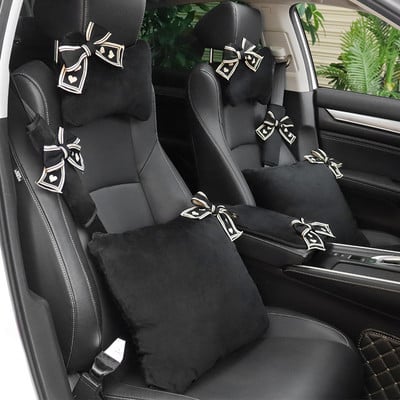 Black Knitting Lover Bow Car Εσωτερικά Αξεσουάρ για Γυναικεία Μαξιλάρι για το λαιμό αυτοκινήτου Προσκέφαλο Αυτόματη υποστήριξη μέσης Κάλυμμα ζώνης ασφαλείας