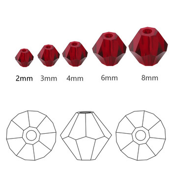 2 мм, 3 мм, 4 мм, 6 мм, 8 мм двуконусни фасетирани кристални стъклени свободни дистанционни мъниста Партида на едро за изработка на бижута Направи си сам занаяти Находки