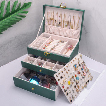 Υψηλής ποιότητας Pu Jewelry Organizer Box Κολιέ Σκουλαρίκια Δαχτυλίδια Οθόνη Υπερμεγέθη Θήκη για Γυναικεία Μεγάλη Χωρητικότητα με Κλειδαριά