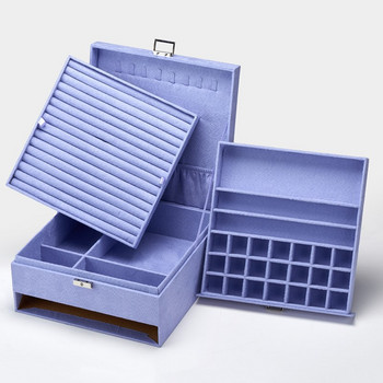 Premium 3-στρώματα φανελένια κοσμήματα Organizer Box Κολιέ Σκουλαρίκια Δαχτυλίδια Θήκη αποθήκευσης Μεγάλης χωρητικότητας με κλειδαριά για γυναίκες