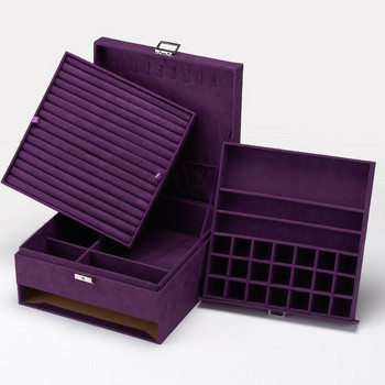 Premium 3-στρώματα φανελένια κοσμήματα Organizer Box Κολιέ Σκουλαρίκια Δαχτυλίδια Θήκη αποθήκευσης Μεγάλης χωρητικότητας με κλειδαριά για γυναίκες