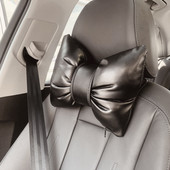 Klasszikus fekete Bowknot PU bőr autós nyakpárna deréktámasz párnák automatikus ülés fejtámla huzat autós kiegészítők lányoknak