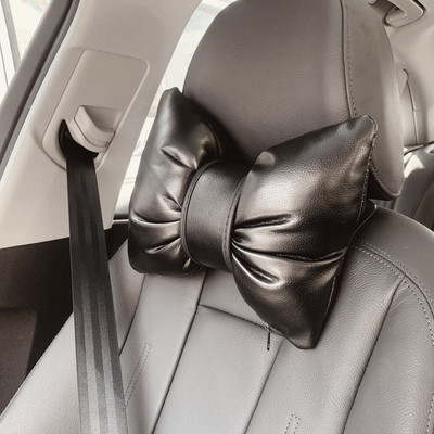 Klasisks melns Bowknot PU ādas automašīnas kakla spilvens vidukļa atbalsta spilveni Auto sēdekļa galvas balsta pārsegs Auto aksesuāri meitenēm