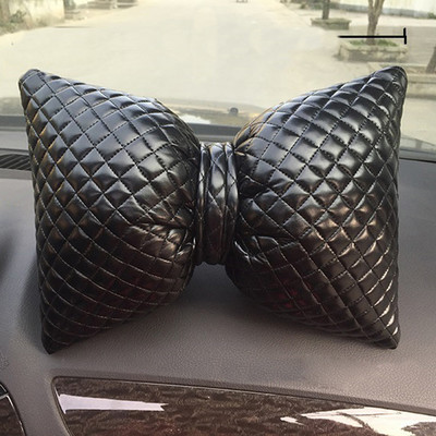 Klasszikus fekete Bowknot PU bőr autós nyakpárna deréktámasz párnák automatikus ülés fejtámla huzat autós kiegészítők lányoknak