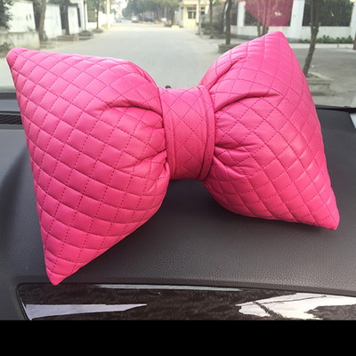 Klasszikus fekete Bowknot PU bőr autós nyakpárna deréktámasz párnák automatikus ülés fejtámla huzat autós kiegészítők lányoknak