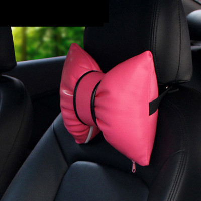 Klasszikus fekete Bowknot PU bőr autós nyakpárna deréktámasz párnák automatikus ülés fejtámla huzat autós kiegészítők lányoknak