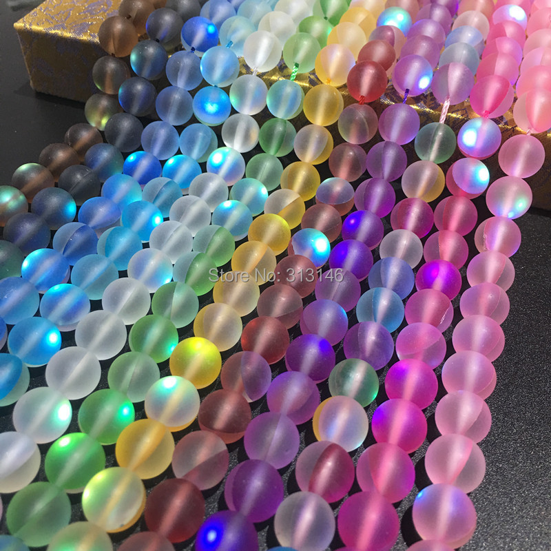 Flash Shimmer kerek matt tüzes csillogó csillogó kristály aura kvarc laza gyöngyök karkötő nyaklánchoz, barkács ékszerkészítéshez 15"