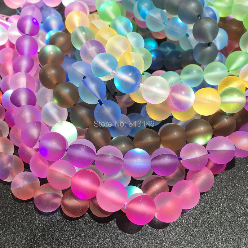 Flash Shimmer kerek matt tüzes csillogó csillogó kristály aura kvarc laza gyöngyök karkötő nyaklánchoz, barkács ékszerkészítéshez 15"