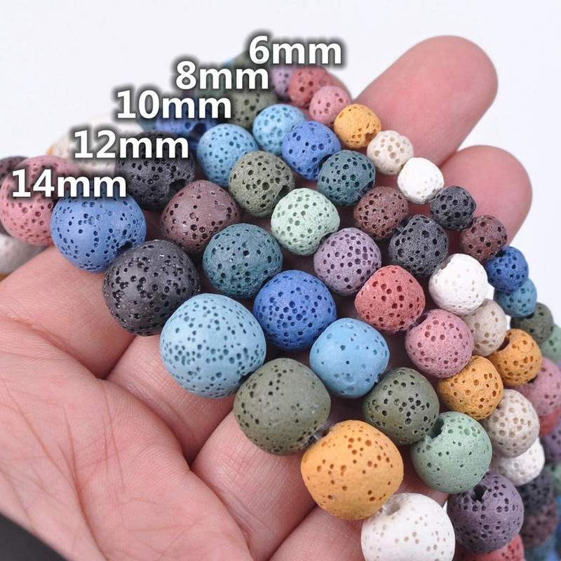 Loodusliku vulkaani laavakivi ümmargune 6 mm 8 mm 10 mm 12 mm 14 mm 16 mm lahtised helmed ehete valmistamiseks isetegemise käevõru leiud