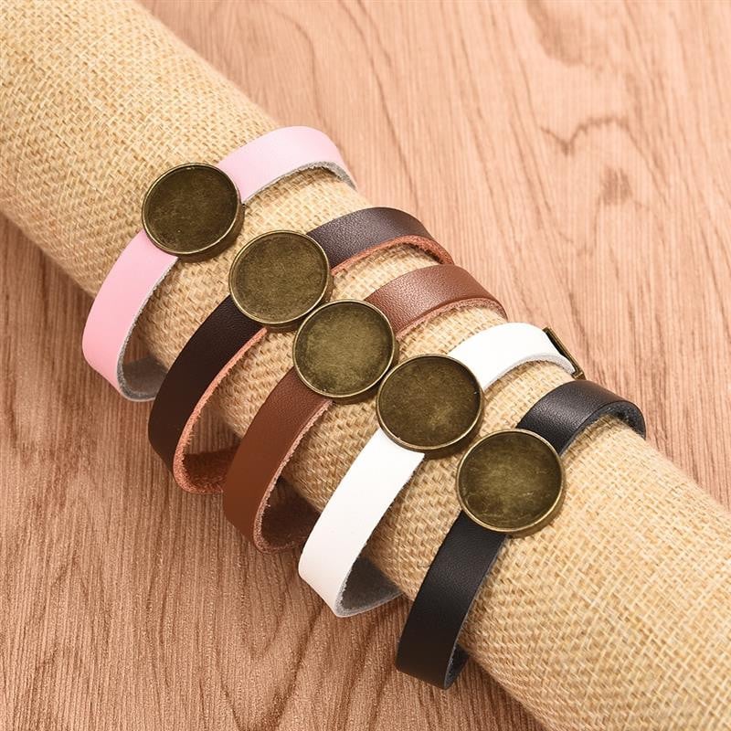 DIY bőr karkötők félkész karkötők üres alap kerek 18 mm-es cabochon drágakövek beállító karkötők ékszerek készítése
