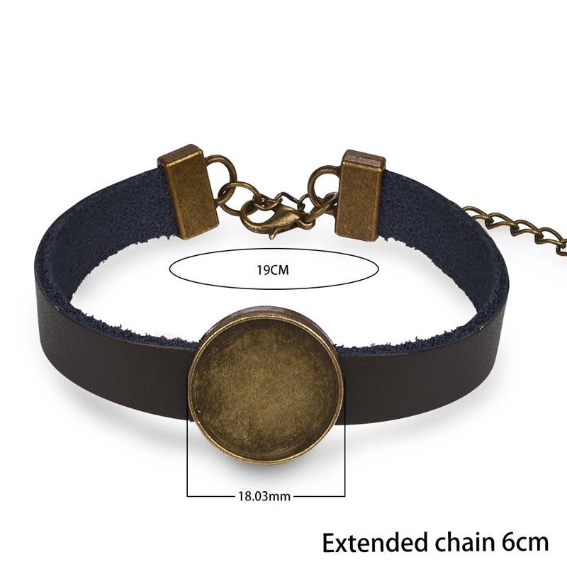 DIY bőr karkötők félkész karkötők üres alap kerek 18 mm-es cabochon drágakövek beállító karkötők ékszerek készítése