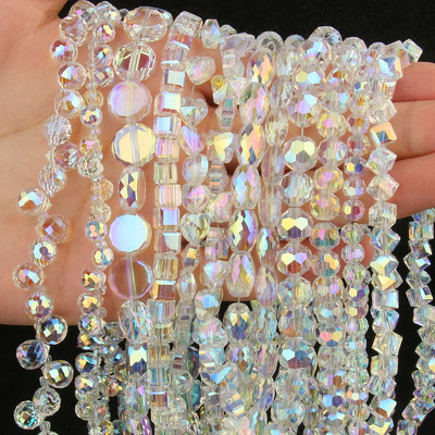 Mărgele de cristal alb de culoare AB, floare, stea, fluture, rotundă, pătrată, în formă de inimă, margele de sticlă fațetate pentru accesorii de bijuterii