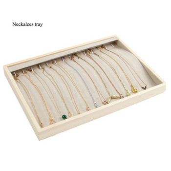 Μοναδικό-μπεζ βελούδινο κολιέ δαχτυλίδι σκουλαρίκι θήκη Νέος ξύλινος δίσκος κοσμημάτων Σειρά κοσμημάτων Disply Jewellery Organizer Box