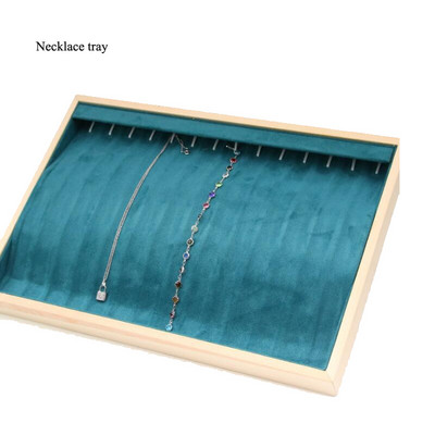 Egyedi-bézs bársony nyaklánc gyűrű fülbevaló tartó újonnan fából készült ékszertálca sorozat ékszer Disply ékszer szervező doboz