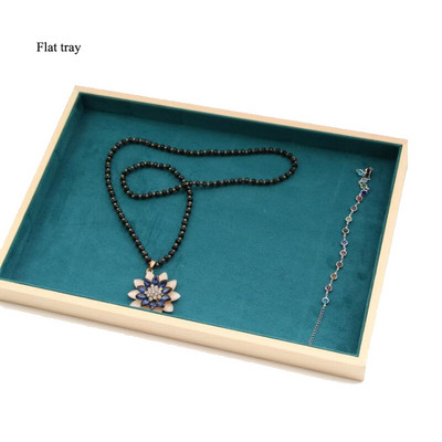 Egyedi-bézs bársony nyaklánc gyűrű fülbevaló tartó újonnan fából készült ékszertálca sorozat ékszer Disply ékszer szervező doboz