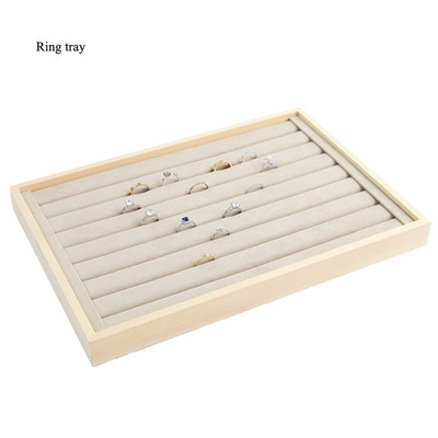 Egyedi-bézs bársony nyaklánc gyűrű fülbevaló tartó újonnan fából készült ékszertálca sorozat ékszer Disply ékszer szervező doboz