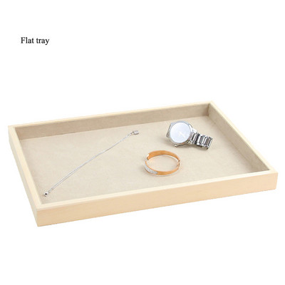Egyedi-bézs bársony nyaklánc gyűrű fülbevaló tartó újonnan fából készült ékszertálca sorozat ékszer Disply ékszer szervező doboz