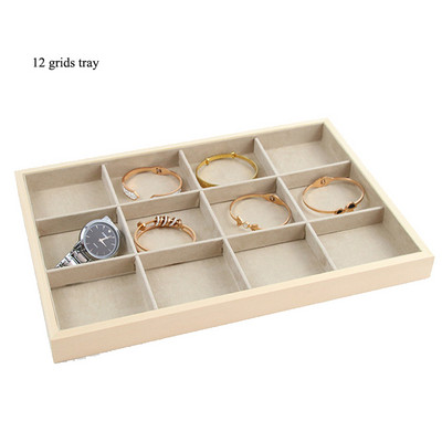 Egyedi-bézs bársony nyaklánc gyűrű fülbevaló tartó újonnan fából készült ékszertálca sorozat ékszer Disply ékszer szervező doboz