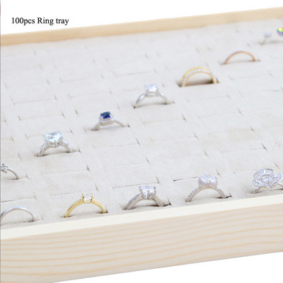 Egyedi-bézs bársony nyaklánc gyűrű fülbevaló tartó újonnan fából készült ékszertálca sorozat ékszer Disply ékszer szervező doboz