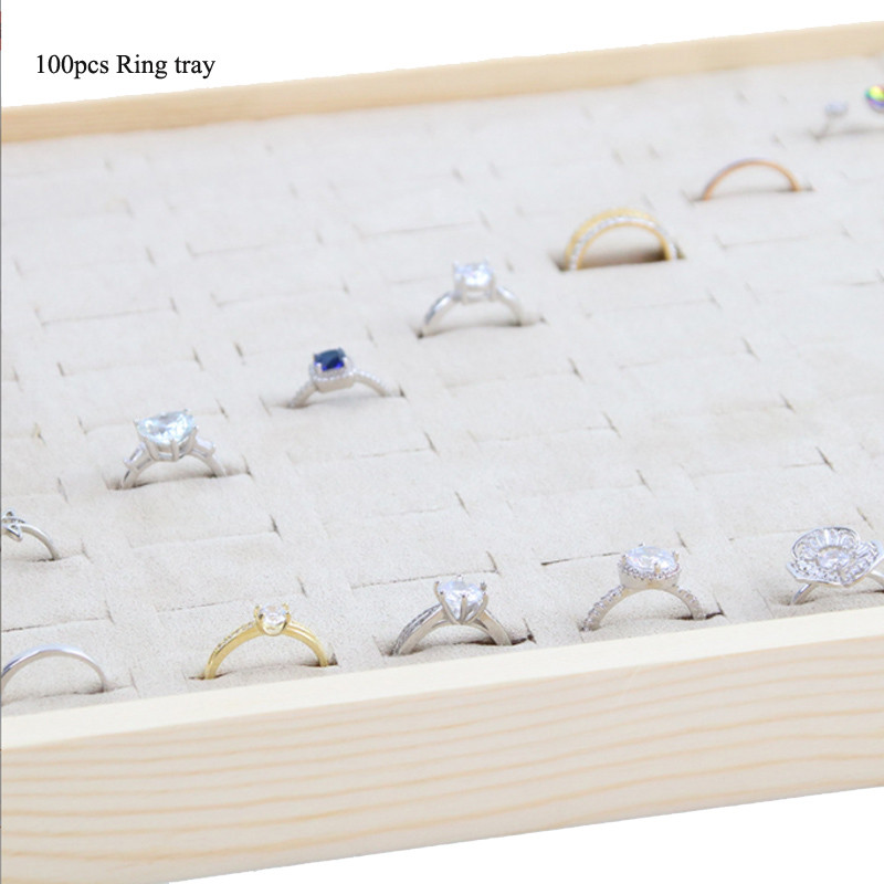 Egyedi-bézs bársony nyaklánc gyűrű fülbevaló tartó újonnan fából készült ékszertálca sorozat ékszer Disply ékszer szervező doboz