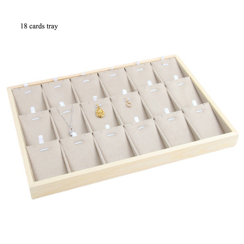 Egyedi-bézs bársony nyaklánc gyűrű fülbevaló tartó újonnan fából készült ékszertálca sorozat ékszer Disply ékszer szervező doboz
