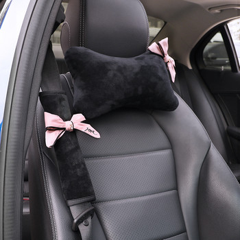 Retro Dot Bowknot Προσκέφαλο καθίσματος αυτοκινήτου Στήριγμα μαξιλαριού λαιμού Μαλακό βελούδινο κάλυμμα ζώνης ασφαλείας αυτοκινήτου Εσωτερικά αξεσουάρ αυτοκινήτου