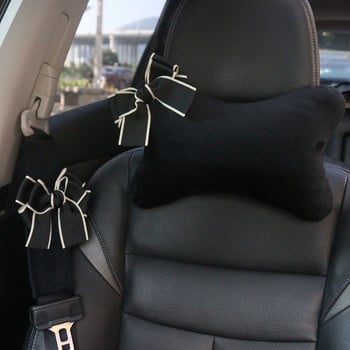 Retro Dot Bowknot Προσκέφαλο καθίσματος αυτοκινήτου Στήριγμα μαξιλαριού λαιμού Μαλακό βελούδινο κάλυμμα ζώνης ασφαλείας αυτοκινήτου Εσωτερικά αξεσουάρ αυτοκινήτου