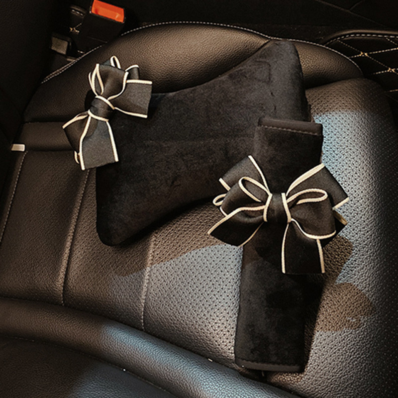 Retro Dot Bowknot univerzális autósülés fejtámla nyakpárna támaszték puha plüss automatikus biztonsági öv huzat autó belső kiegészítők