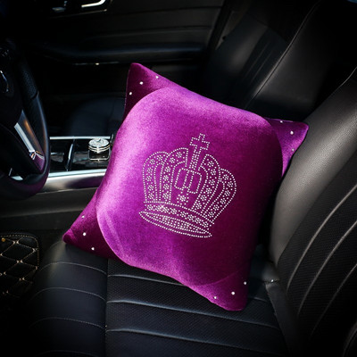Lila Crystal Crown autóbelső kiegészítők Plüss autós nyakpárna Bling gyémánt csont alakú jármű fejtámla párnával