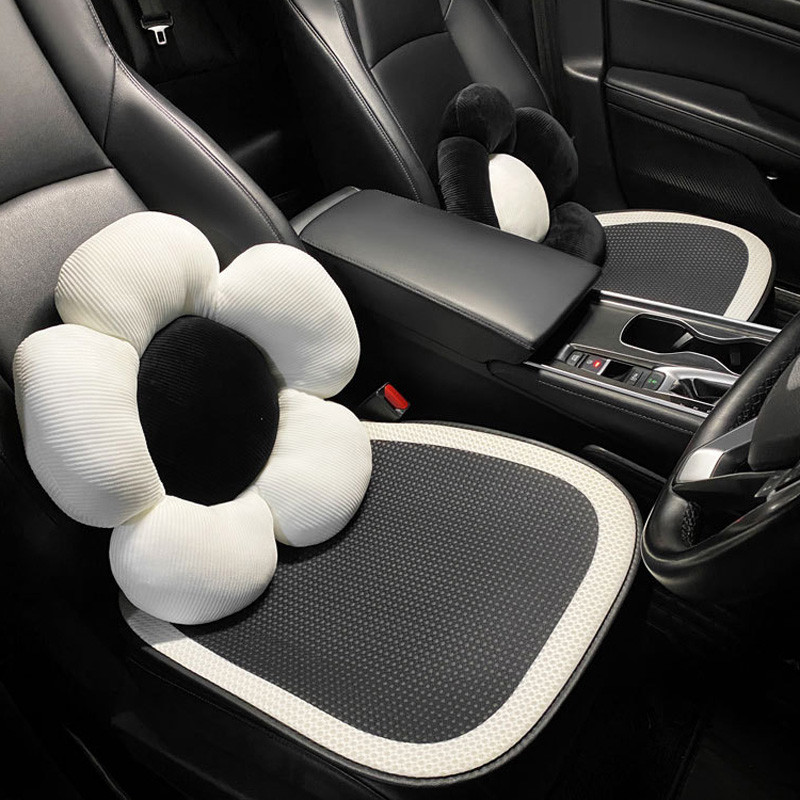 Loominguline lillekujuline auto vööpadi, naissoost pehme plüüs autoistme padi nimmetugi, auto sisekujundus naistele