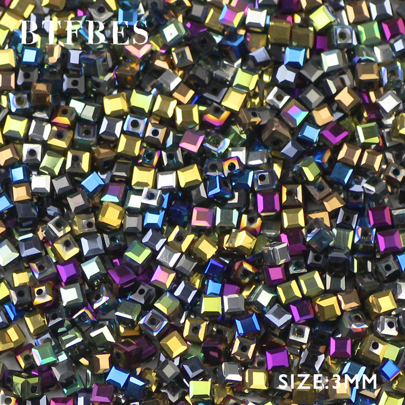 BTFBES kvadratnog oblika, austrijske kristalne perle, kvadratne, 3 mm, 100 komada staklenih labavih perli, izrada nakita, dječji ručni DIY
