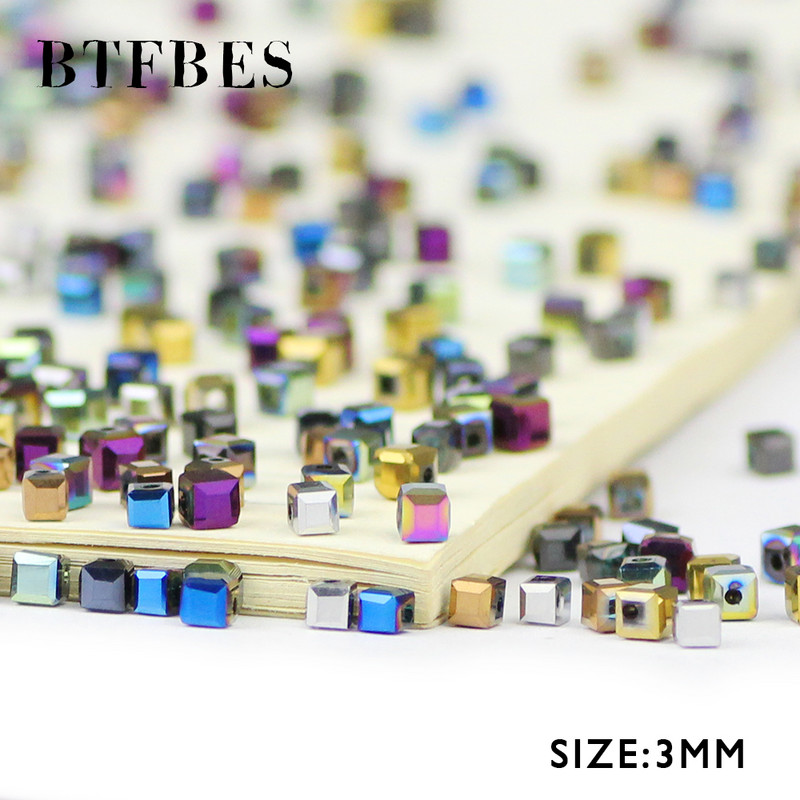 BTFBES kvadratnog oblika, austrijske kristalne perle, kvadratne, 3 mm, 100 komada staklenih labavih perli, izrada nakita, dječji ručni DIY