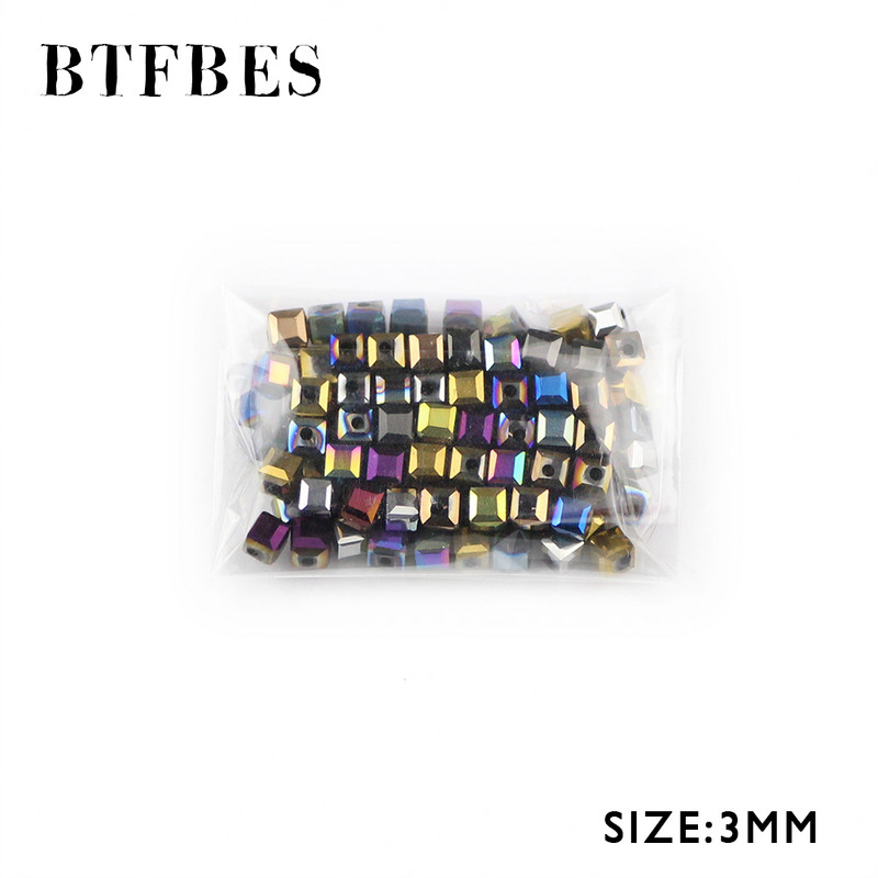 BTFBES kvadratnog oblika, austrijske kristalne perle, kvadratne, 3 mm, 100 komada staklenih labavih perli, izrada nakita, dječji ručni DIY