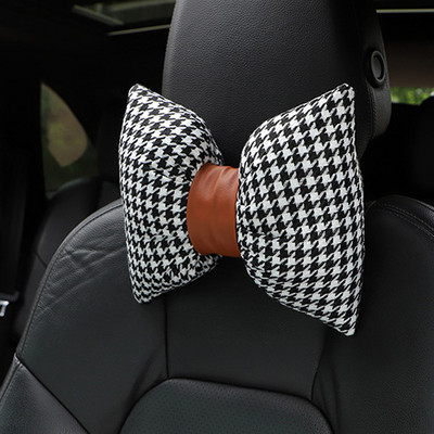 Klasszikus kockás Bowknot univerzális autós nyakpárna díszek Ülés-fejtámla-támasztó kellékek autóbelső nők számára