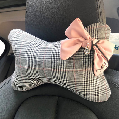 Diamond Bowknot autós nyakpárna klasszikus kockás szövet Auto belső fejtámla üléstámasz derékpárnák autós kiegészítők lányoknak
