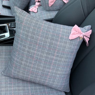 Diamond Bowknot autós nyakpárna klasszikus kockás szövet Auto belső fejtámla üléstámasz derékpárnák autós kiegészítők lányoknak