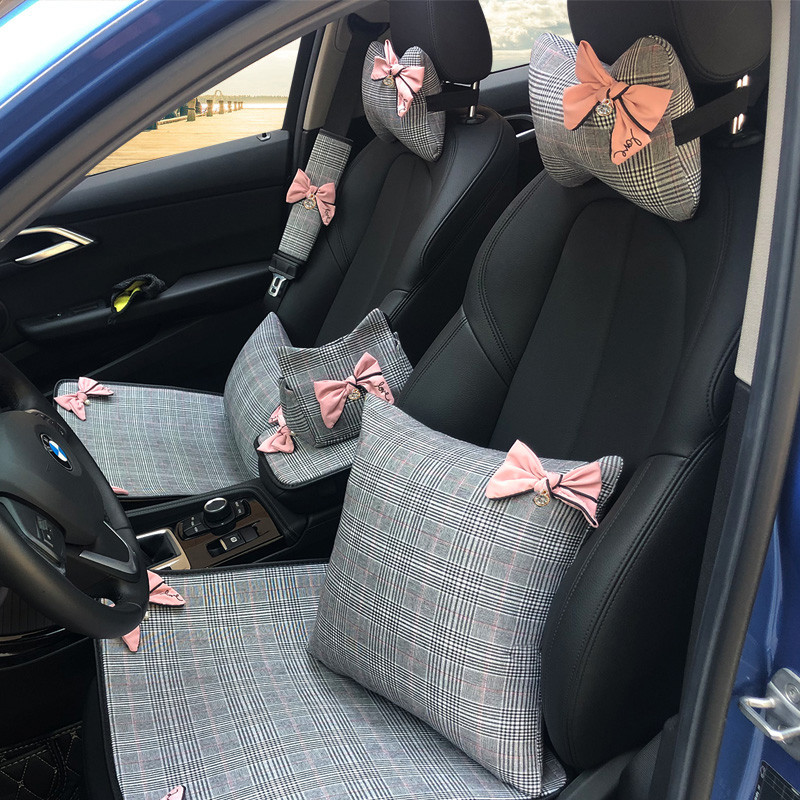 Diamond Bowknot autós nyakpárna klasszikus kockás szövet Auto belső fejtámla üléstámasz derékpárnák autós kiegészítők lányoknak