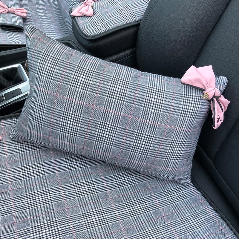 Diamond Bowknot autós nyakpárna klasszikus kockás szövet Auto belső fejtámla üléstámasz derékpárnák autós kiegészítők lányoknak