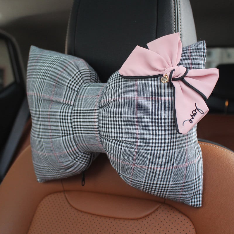 Diamond Bowknot autós nyakpárna klasszikus kockás szövet Auto belső fejtámla üléstámasz derékpárnák autós kiegészítők lányoknak