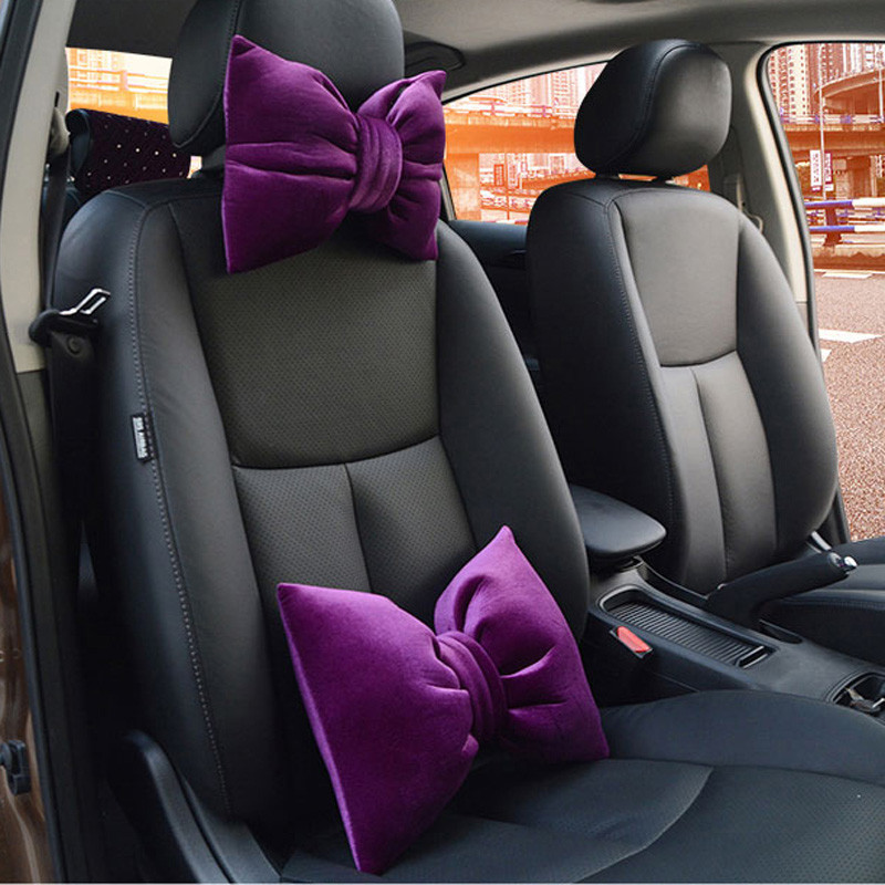 Armsad Bowknot auto interjööri aksessuaarid Lühike plüüs auto peatoe kaelapadi Automaatne vöötoe istme nimmepadi tüdrukutele naistele
