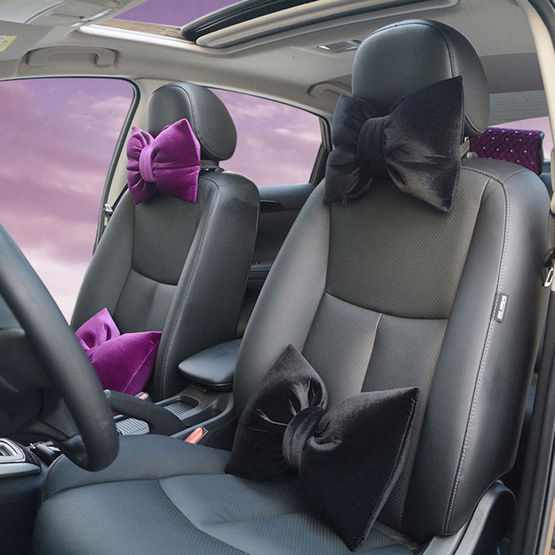 Armsad Bowknot auto interjööri aksessuaarid Lühike plüüs auto peatoe kaelapadi Automaatne vöötoe istme nimmepadi tüdrukutele naistele
