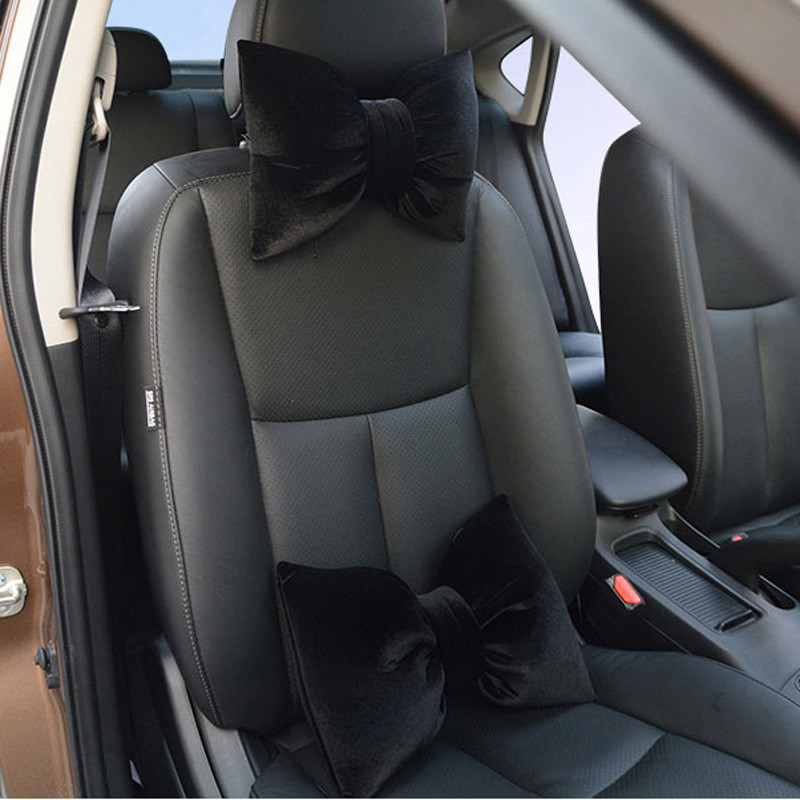 Armsad Bowknot auto interjööri aksessuaarid Lühike plüüs auto peatoe kaelapadi Automaatne vöötoe istme nimmepadi tüdrukutele naistele