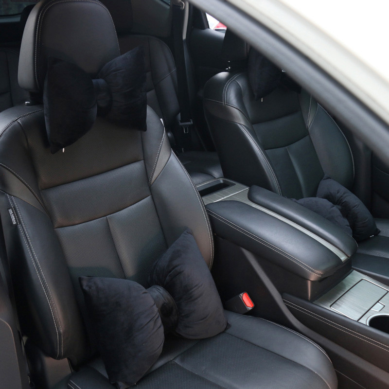 Armsad Bowknot auto interjööri aksessuaarid Lühike plüüs auto peatoe kaelapadi Automaatne vöötoe istme nimmepadi tüdrukutele naistele