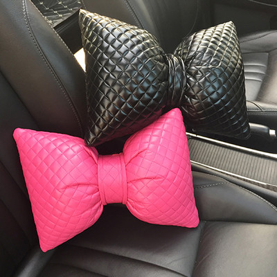 Klasikinis rombinis tinklelis Bowknot PU odinė automobilio kaklo pagalvė juosmens atramos pagalvės Automatinės sėdynės galvos atramos užvalkalas Automobilio interjero priedai