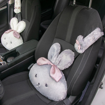 Χαριτωμένο Cartoon Bow Rabbit Μαξιλάρι λαιμού αυτοκινήτου Μαλακό βελούδινο αυτόματο προσκέφαλο Υποστήριξη καθίσματος Μαξιλάρια μέσης Γυναικεία Παιδικά αξεσουάρ εσωτερικού αυτοκινήτου