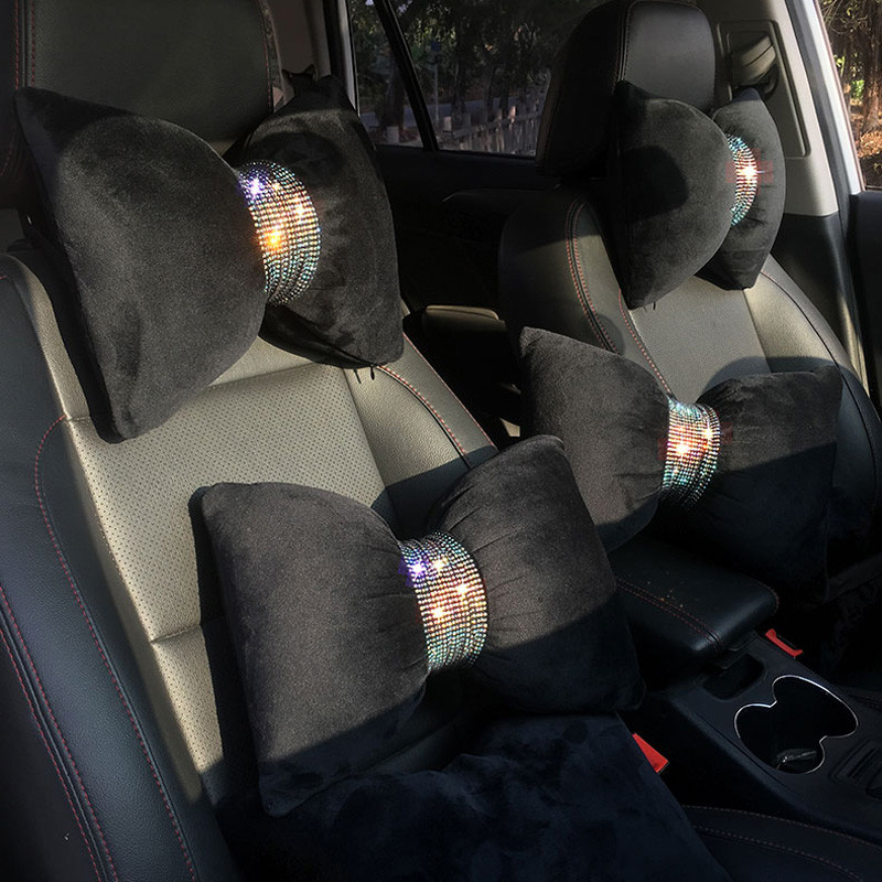 Diamond Bowknot Pernă pentru gât mașină Strasuri de cristal Tetiera Scaun Auto Suport talie Perne Perne Accesorii pentru interiorul mașinii