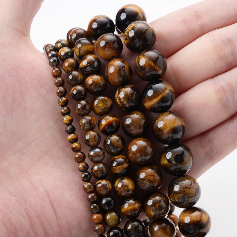 AAA Естествени жълти каменни мъниста с тигрово око Кръгли свободни дистанционни мъниста за изработка на бижута Направи си сам Гривна Колие 15'' 4/6/8/10/12 mm