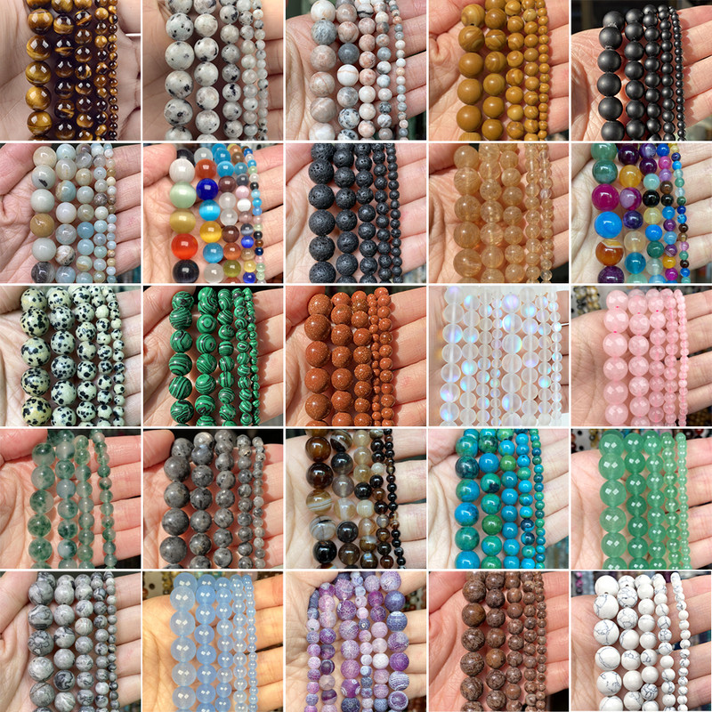 Χάντρες φυσικής πέτρας 4-10 χιλιοστά Tiger Eye Agates Amazonite Jades Turquoises Rose Quartzs Στρογγυλές χάντρες για κοσμήματα κατασκευής Diy βραχιόλια