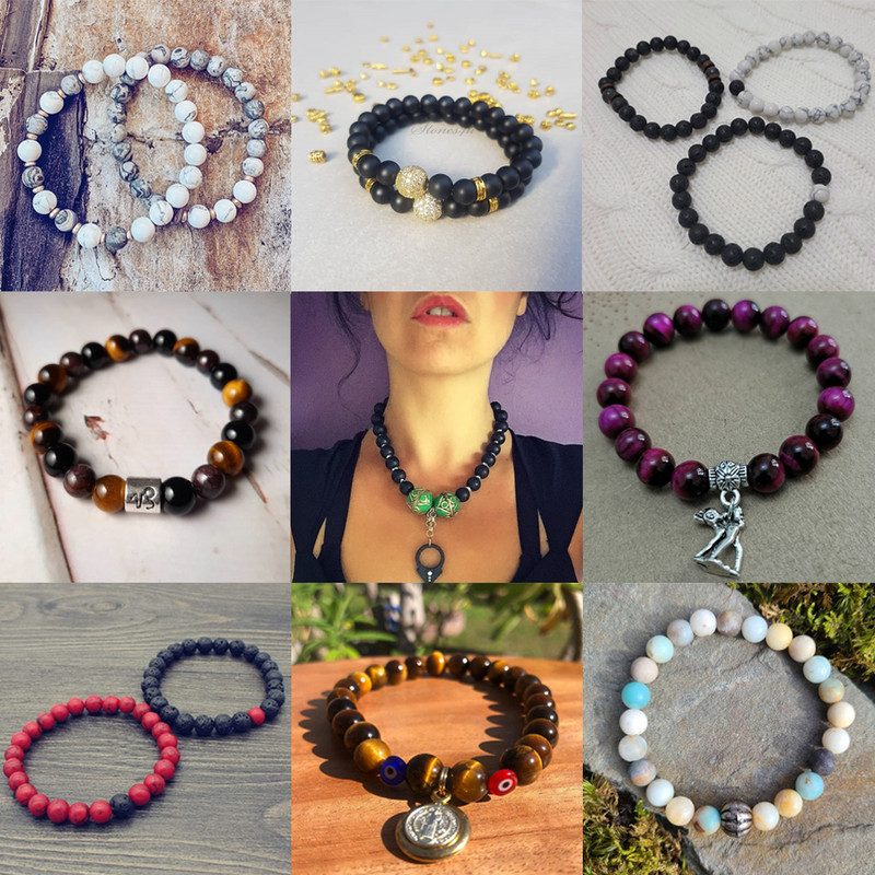 Χάντρες φυσικής πέτρας 4-10 χιλιοστά Tiger Eye Agates Amazonite Jades Turquoises Rose Quartzs Στρογγυλές χάντρες για κοσμήματα κατασκευής Diy βραχιόλια